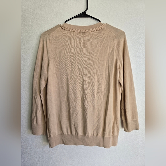 Talbots Tan Cardigan Sweater with Braided Trim - Picture 2 of 5